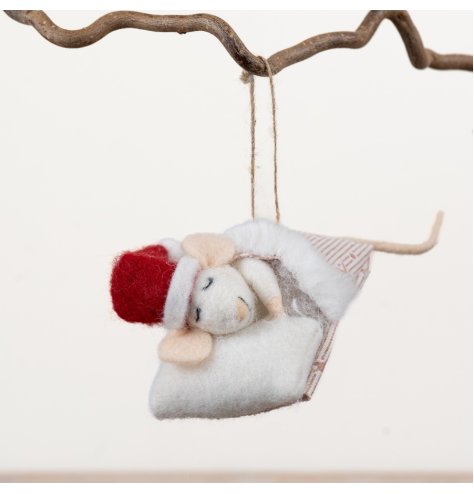 Bring festive cheer with this cute sleeping mouse hanging ornament.