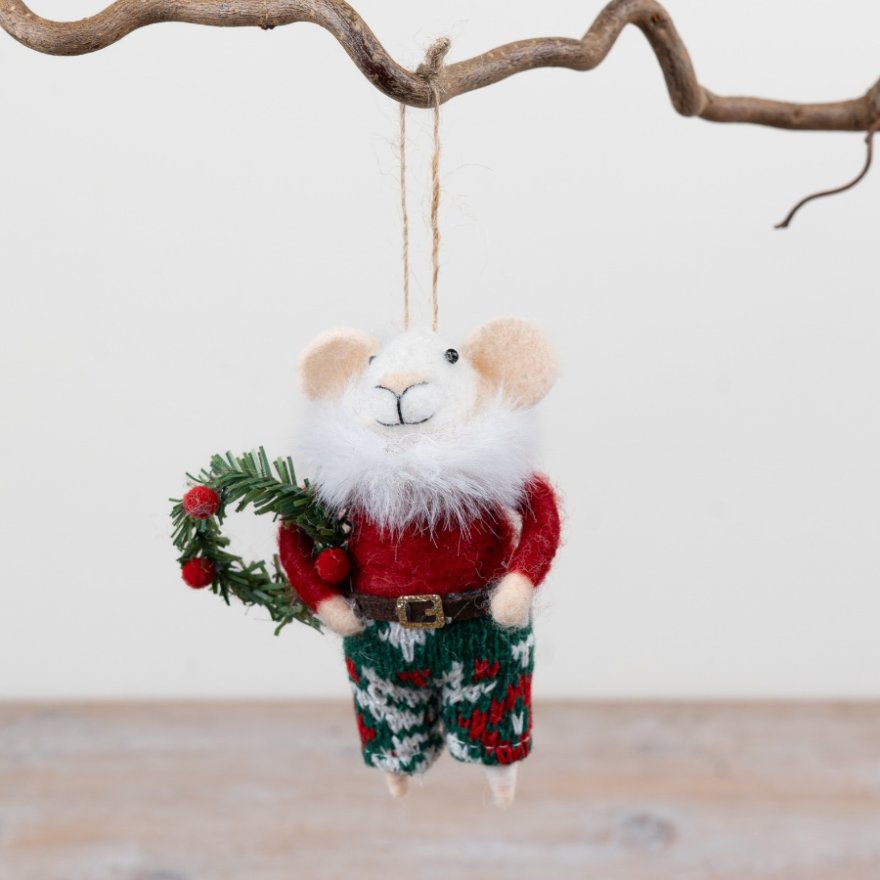 11.5cm Fabric Christmas Mouse Decoration