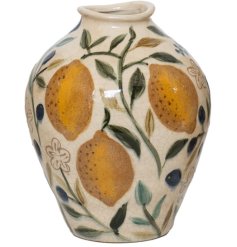 Brighten your space with this charming yellow ceramic lemon vase