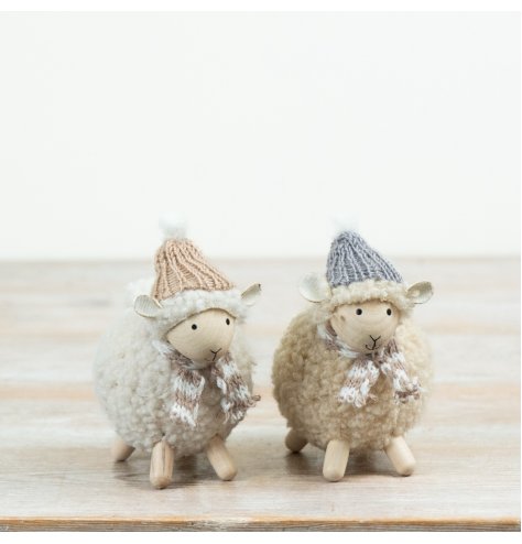 Each sheep has a natural wood base, fleece-like body, and a hand-finished face for a charming touch.