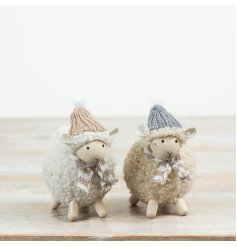 Crafted with a natural wood base and soft, textured fleece-style bodies, each sheep features a hand-finished face