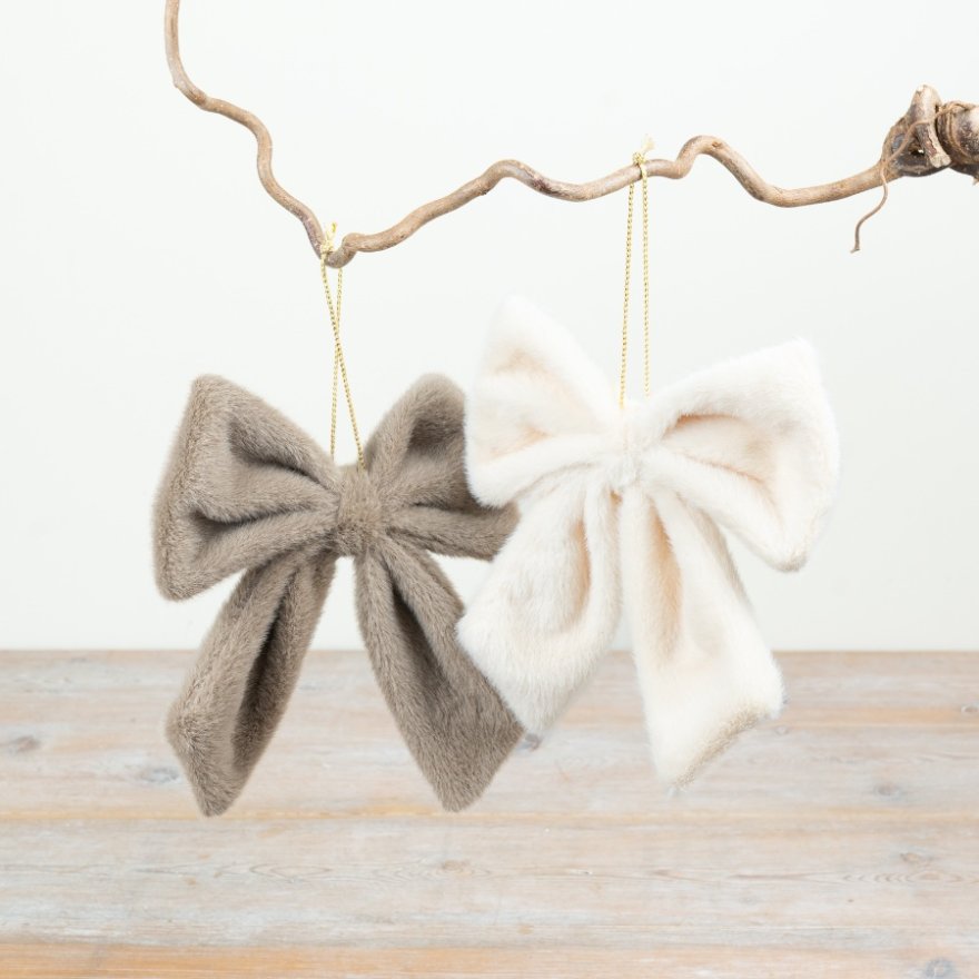 2/a Faux Fur Bow Hanging Decorations 20cm