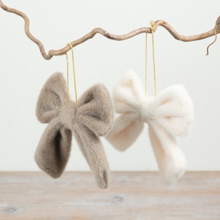 15cm Faux Fur Christmas Bow Decoration