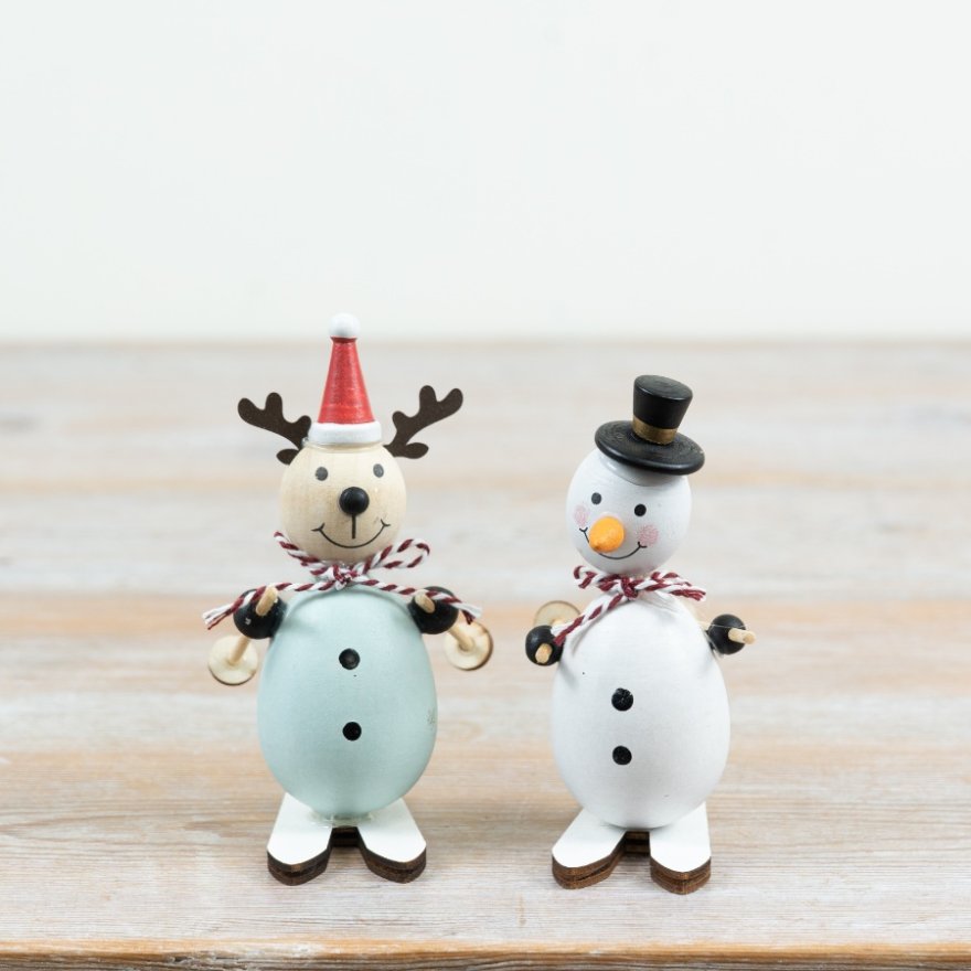 2/A Snowman / Reindeer Skiing Deco, 9.7cm 