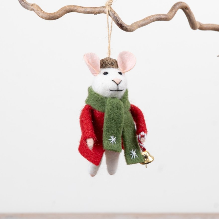 Cosy Christmas Hanging Mouse, 10cm