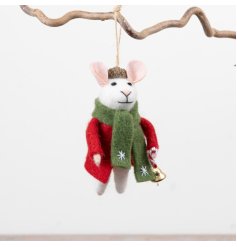 Bring festive cheer to your displays with this charming felt mouse hanging ornament.