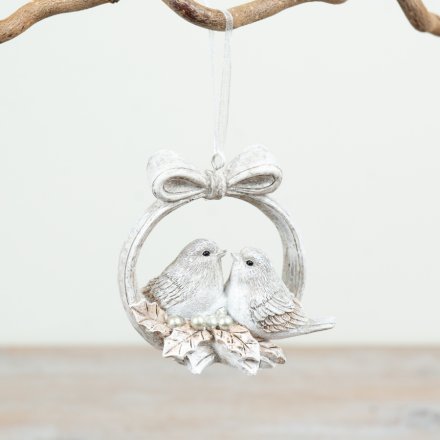 White Bird Hanging Bow Tree Deco, 7.5cm 