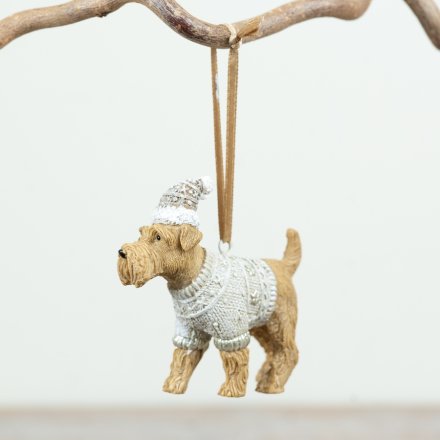 Hanging Dog in Christmas Jumper Deco, 7.5cm 