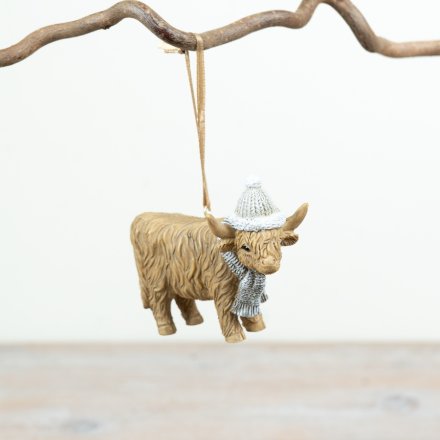 Highland Cow Ornament, 8.5cm 