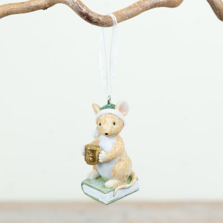 Mouse Sat On A Book Hanger, 6cm 