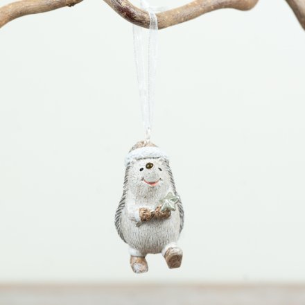 White Hedgehog Tree Hanger, 6.5cm 