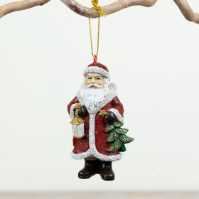 Embrace holiday joy with this delightful traditional Santa Claus ornament in festive red and green