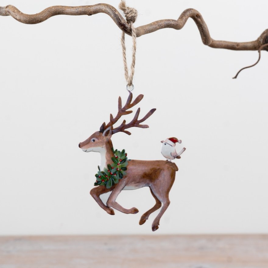 Festive Reindeer Metal Hanging Decoration, 11cm