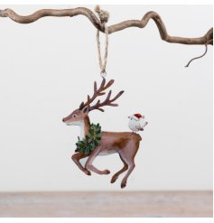 Bring woodland magic to your decor with this charming metal reindeer hanging ornament.