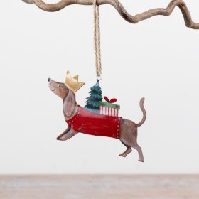 Bring a touch of playful character to Christmas displays with this charming dachshund hanging decoration.