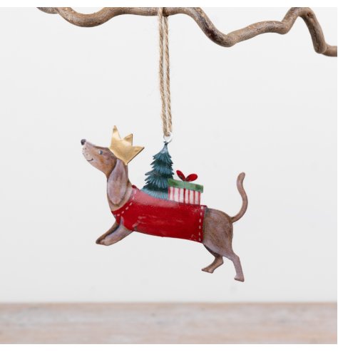Bring festive cheer with this cute dachshund ornament, perfect for adding fun to your Christmas decor.