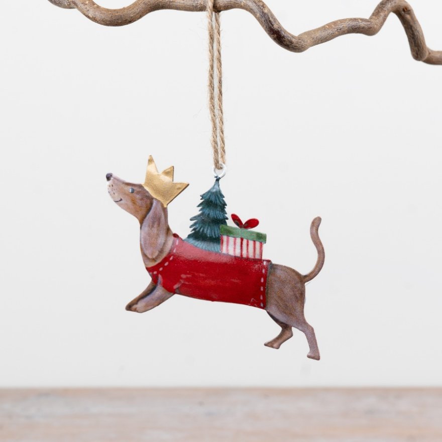 Metal dachshund Decoration, 11cm