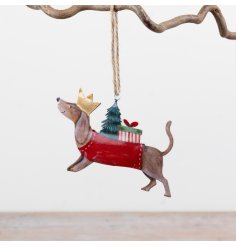 Bring cheer to your Christmas decor with this adorable festive dachshund hanging ornament.