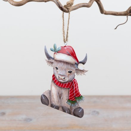 Metal Highland Cow Decoration, 12cm