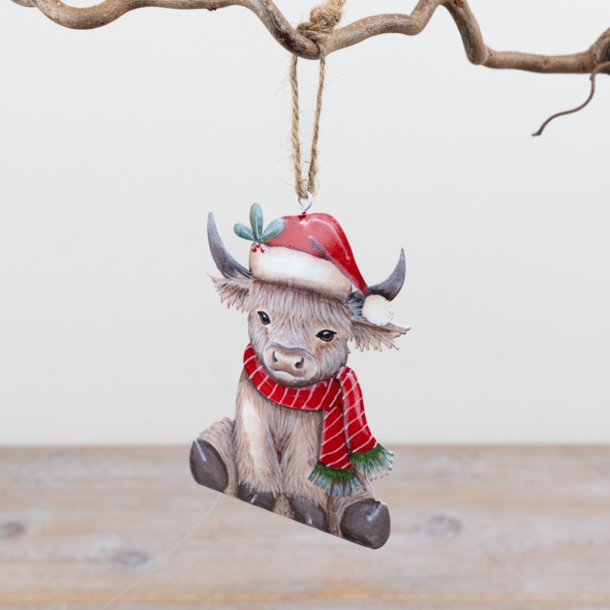 Metal Highland Cow Hanger, 12cm