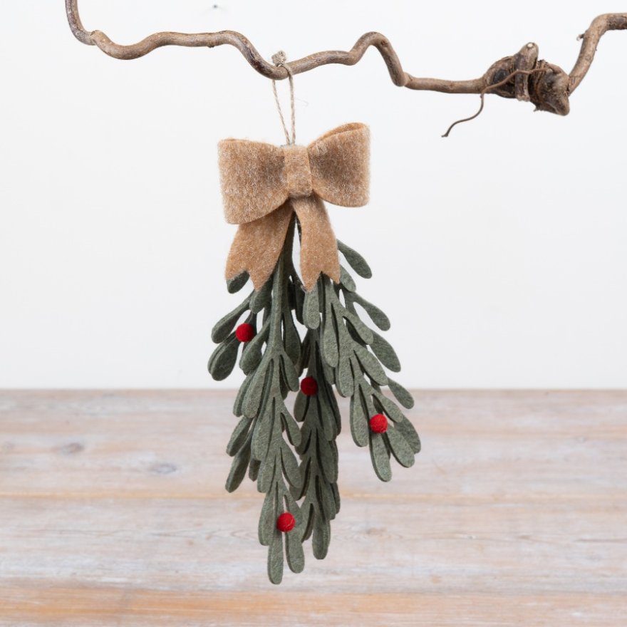 24cm Felt Holly Hanging Decoration with Bow