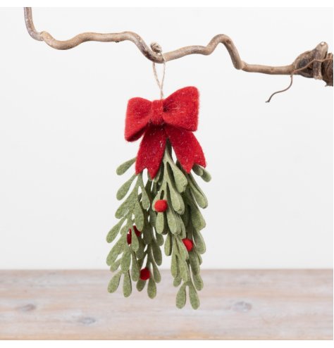 Decorate your space with this charming felt mistletoe, perfect for adding a festive, classic holiday touch.