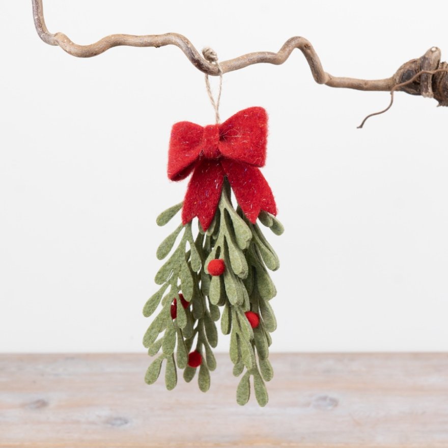 Red Bow Mistletoe Hanger, 18cm