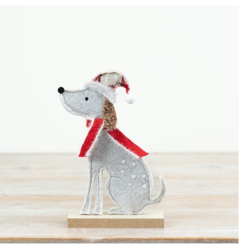 Charming cream felt dog on durable MDF base, blending rustic charm with sturdy design.