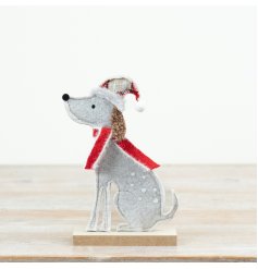 Adorable cream felt dog on a solid MDF base, combining rustic charm with durability in one piece.