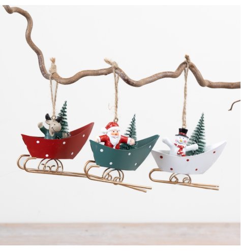Bring festive cheer to your Christmas decor with these delightful sled hanging ornaments.