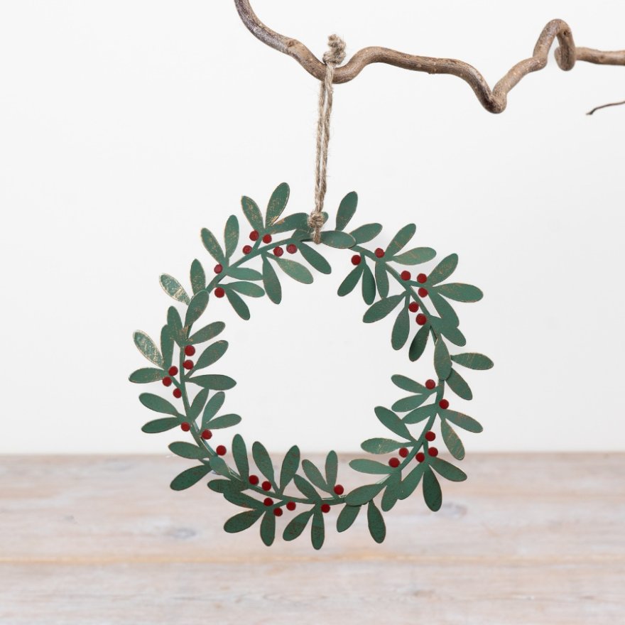 16cm Metal Wreath Hanger with Red Berries