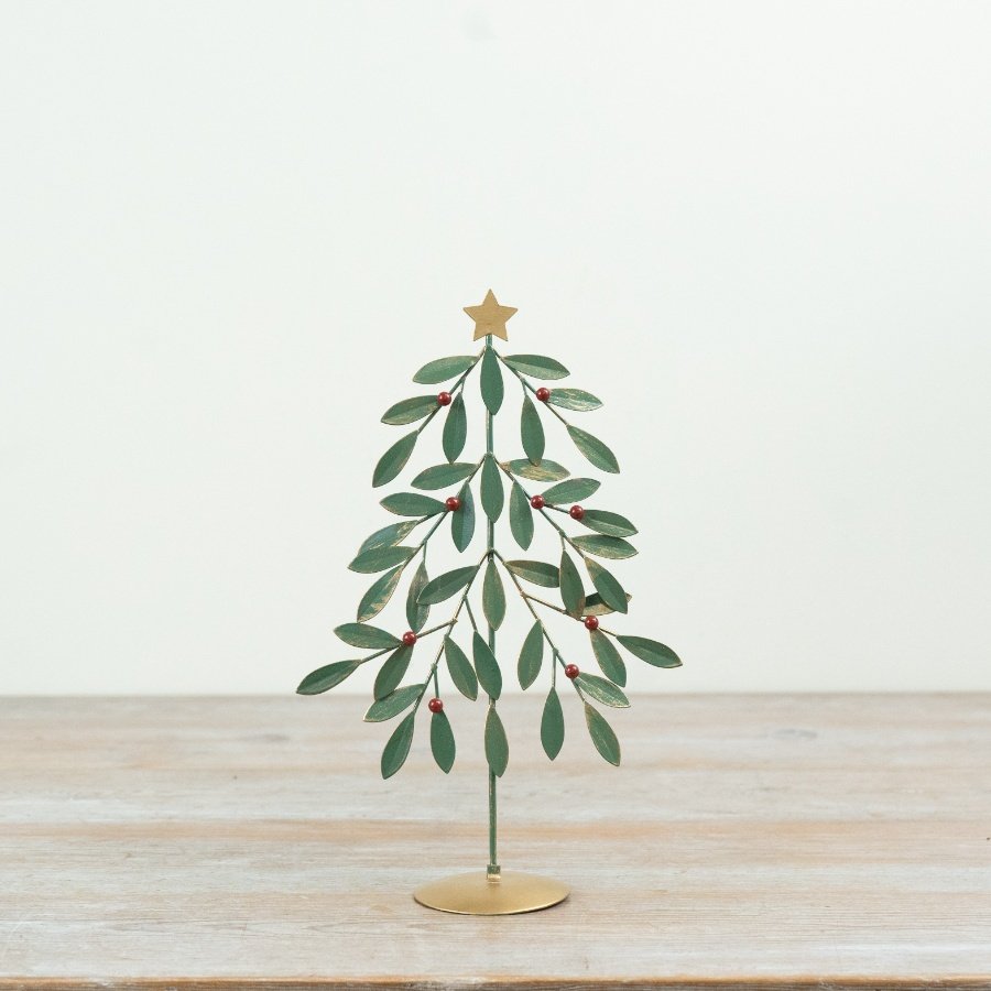 Bring holiday joy with this delightful Green Metal Tree adorned with vibrant red berries.