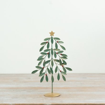 Add festive cheer with this charming Green Metal Tree featuring bright red berries