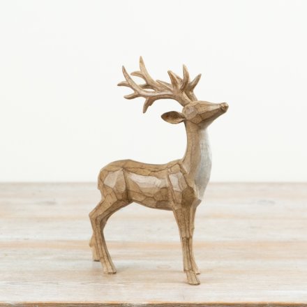 A 24.5cm resin stag with carved wood-effect detailing and sculpted antlers.