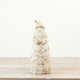 Add timeless charm to your Christmas collection with this distressed cream Santa ornament. 