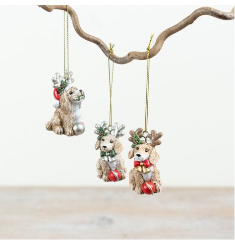 Bring holiday joy with this adorable Hanging Christmas Dog decoration!