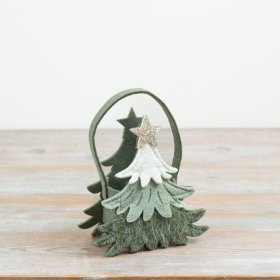 A charming tree-shaped felt bag designed to add a soft, festive touch to seasonal displays.