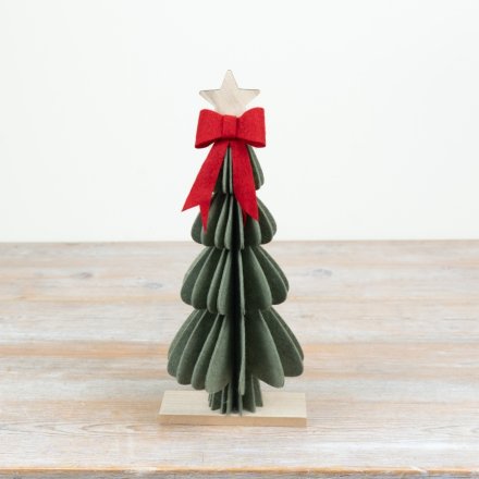 Green Felt Tree with Bow, 31.5cm 