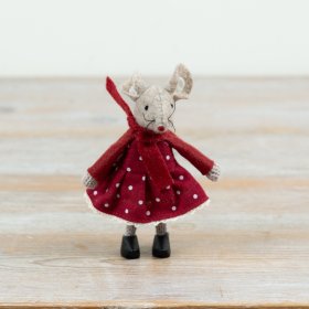Mouse figurine in a dress and scarf, bringing playful, cozy charm to your space.
