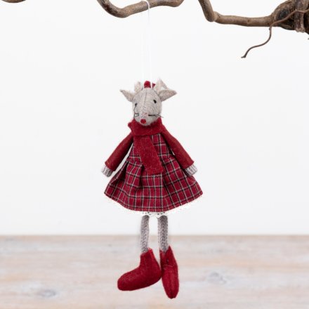 Tartan Mouse Hanger, 16cm