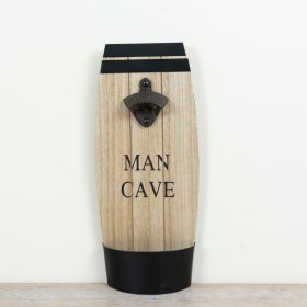 Give your man cave a rustic vibe with this chic wood and iron bottle opener sign.
