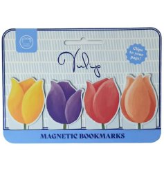 Add charm to your reading with the Tulips Magnetic Bookmark Set