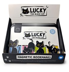 Keep your place in style with the Lucky The Black Cat Magnetic Bookmark Set
