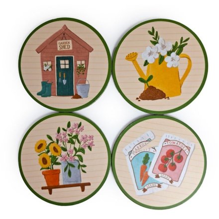 S/4 In The Garden Botanical Cork Coasters, 10CM 