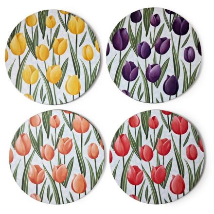 Add a touch of spring with this set of 4 Tulip cork coasters 