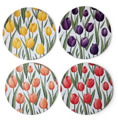 Add a touch of spring with this set of 4 Tulip cork coasters 