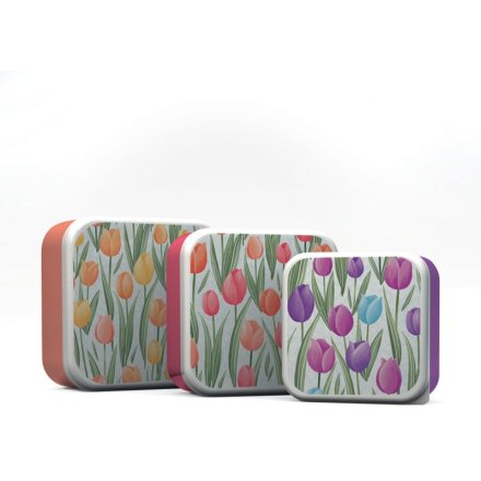 Set of 3 Floral Tulip Lunch Boxes