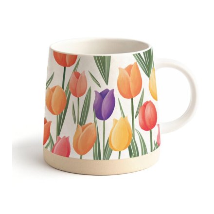 Tapered Stoneware Tulips Mug, 13cm 