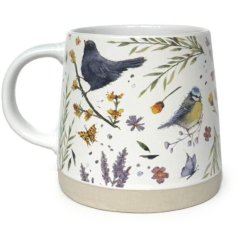 Sip in style with the Jan Pashley Wings & Wildflowers Tapered Stoneware Mug