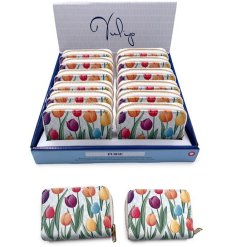 The Tulips Zip Around Small Wallet Purse combines springtime elegance with practical design